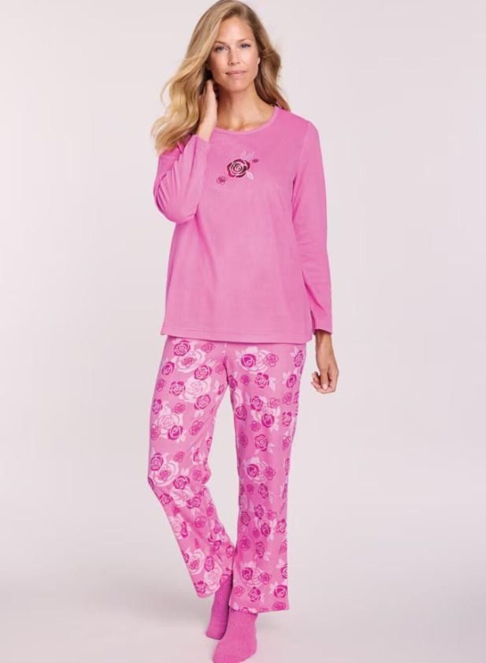 NEW NIP Pink Floral Plus Sz 2X Soft Fleece Comfy Pajama Lounge 3 Pc Set BLAIR